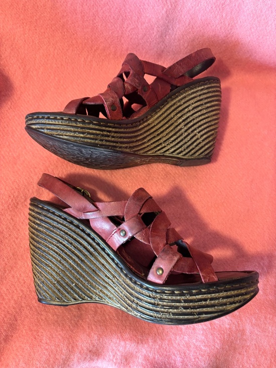 Born Shoes - Born high wedge sandals - rich garnet red